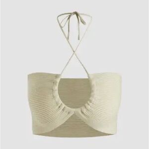 Beige Halter Knit Crop Top